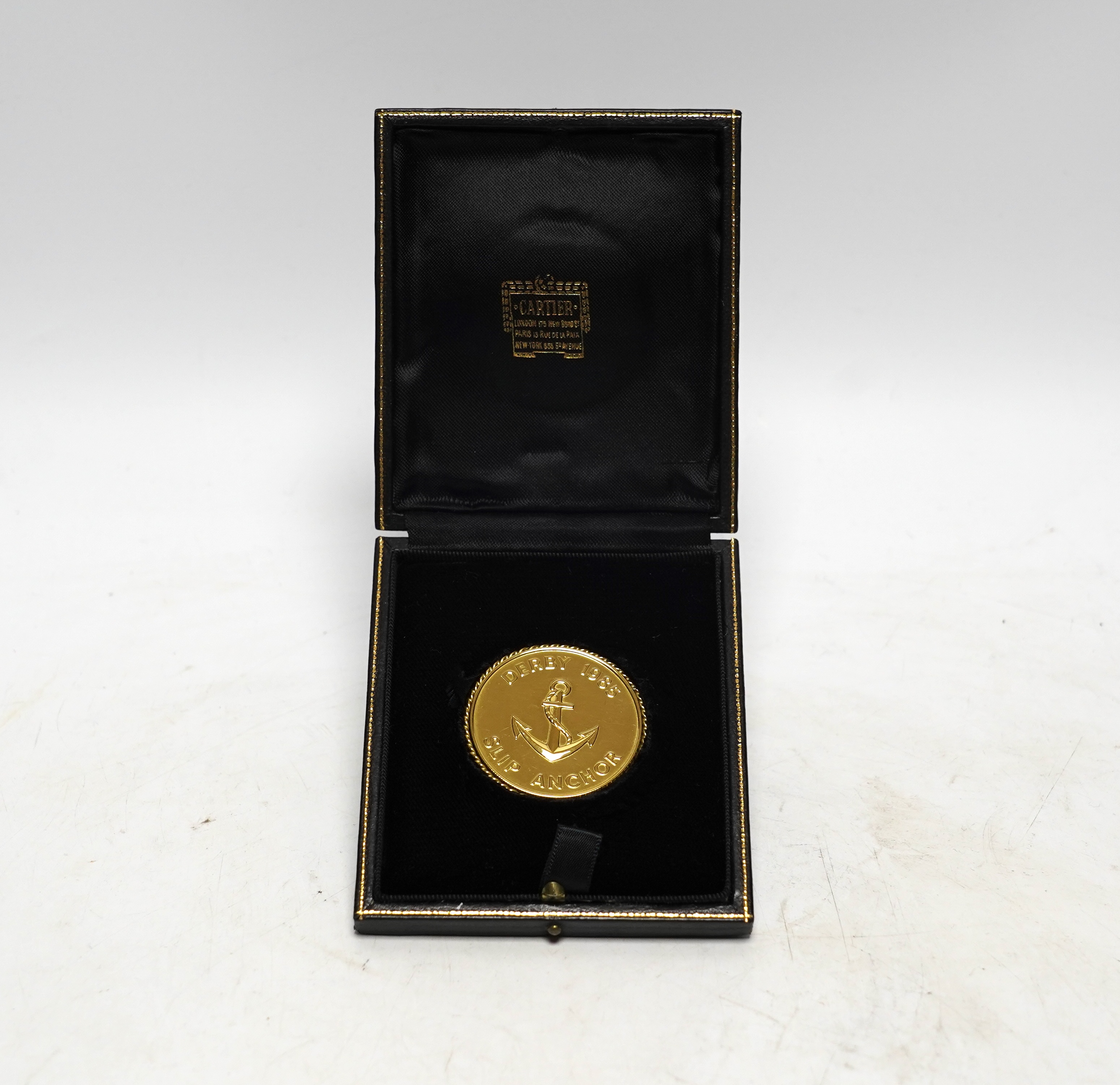 A Lord Howard de Walden medal commemorating Slip Anchor, Derby, 1985, in Cartier box.